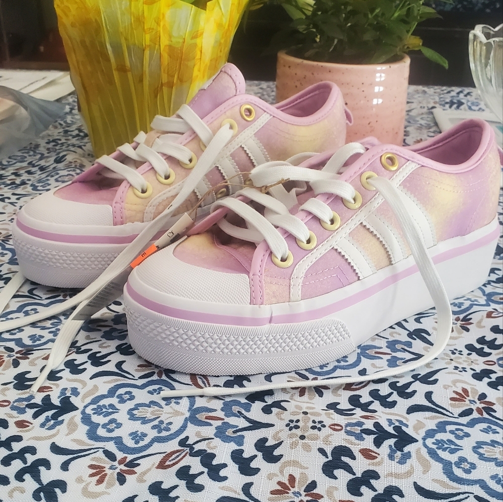 Adidas Pink and Yellow Sneakers with Platform Sole